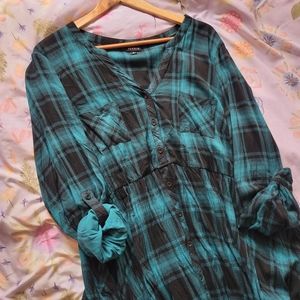 Torrid Teal Plaid Button Challis Shirtdress